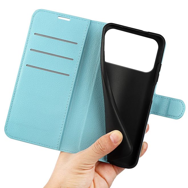 iPhone 17 Pro Max Handy Hülle - Litchi Leder Bookcover Series - blau