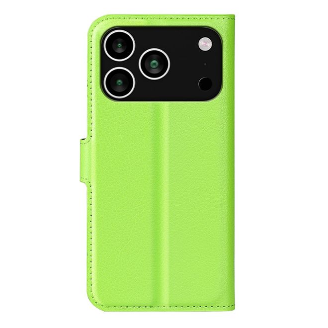 iPhone 17 Pro Max Handy Hülle - Litchi Leder Bookcover Series - grün