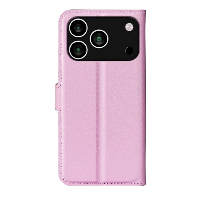 iPhone 17 Pro Max Handy Hülle - Litchi Leder Bookcover Series - rosa
