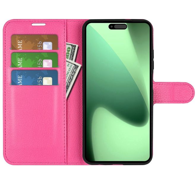 iPhone 17 Pro Max Handy Hülle - Litchi Leder Bookcover Series - pink