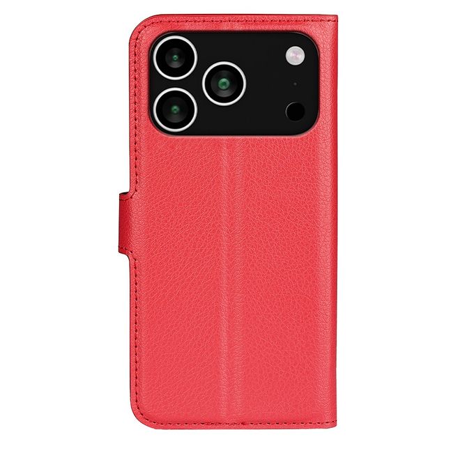 iPhone 17 Pro Handy Hülle - Litchi Leder Bookcover Series - rot
