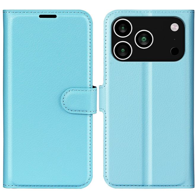iPhone 17 Pro Handy Hülle - Litchi Leder Bookcover Series - blau