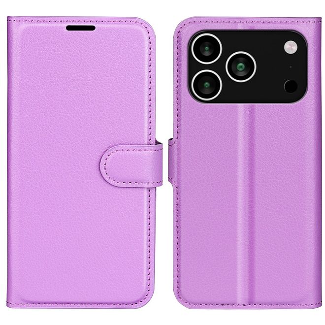 iPhone 17 Pro Handy Hülle - Litchi Leder Bookcover Series - purpur