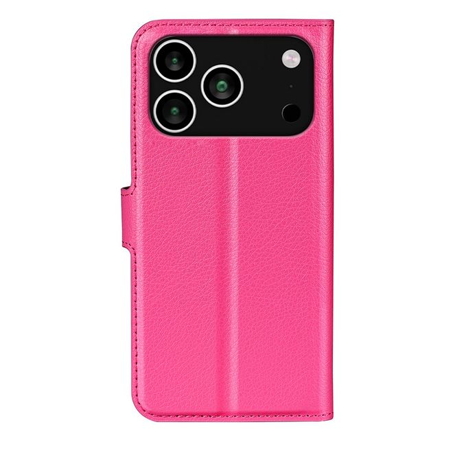 iPhone 17 Pro Handy Hülle - Litchi Leder Bookcover Series - pink