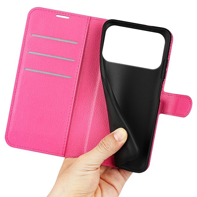 iPhone 17 Pro Handy Hülle - Litchi Leder Bookcover Series - pink