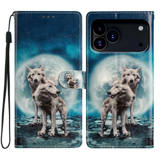 iPhone 17 Pro Handy Hülle - Leder Bookcover Image Series - Wolf