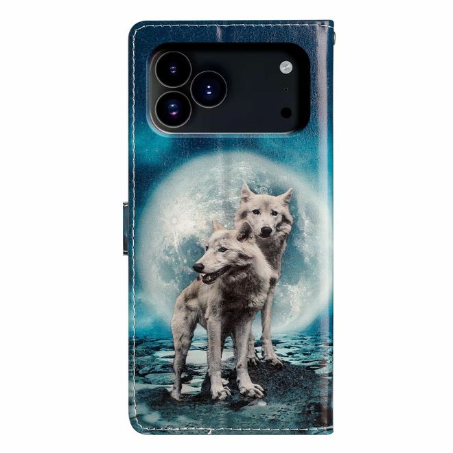iPhone 17 Pro Max Handy Hülle - Leder Bookcover Image Series - Wolf