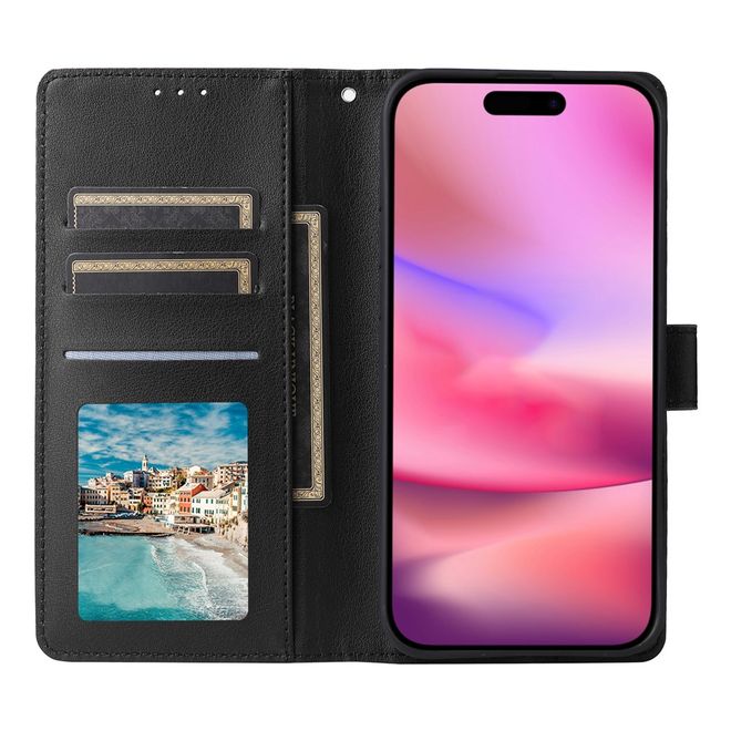 iPhone 17 Handy Hülle - Classic II Leder Bookcover Series - schwarz