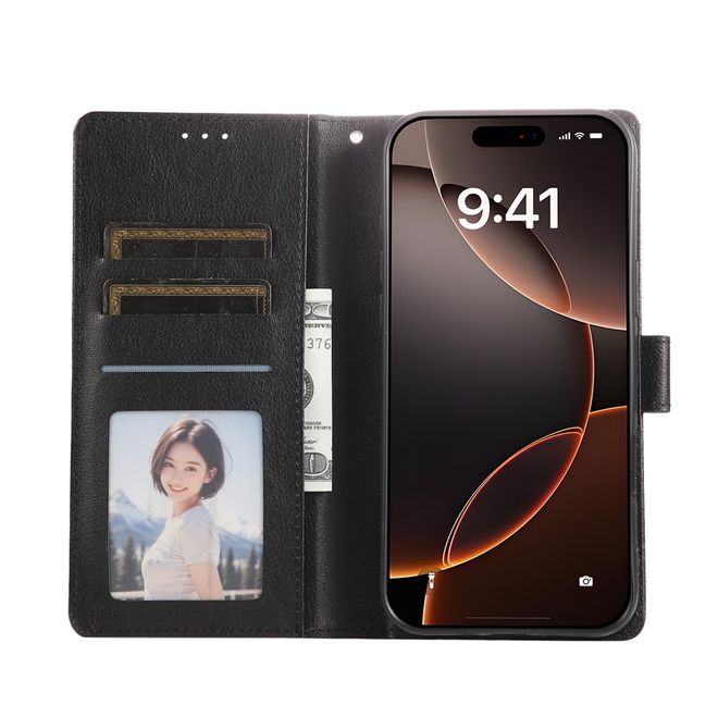 iPhone Air Handy Hülle - Classic II Leder Bookcover Series - schwarz