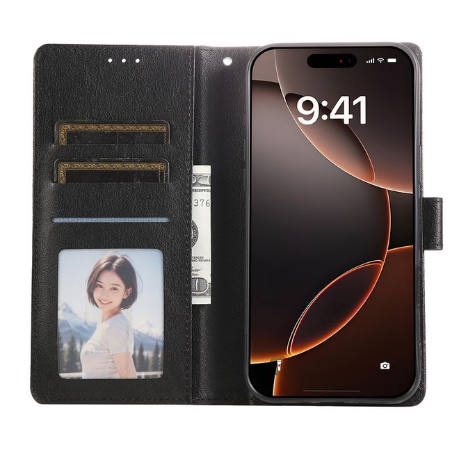 iPhone 17 Pro Handy Hülle - Classic II Leder Bookcover Series - schwarz