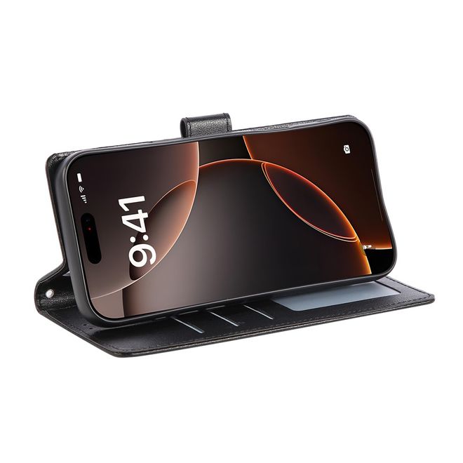 iPhone 17 Pro Handy Hülle - Classic II Leder Bookcover Series - schwarz