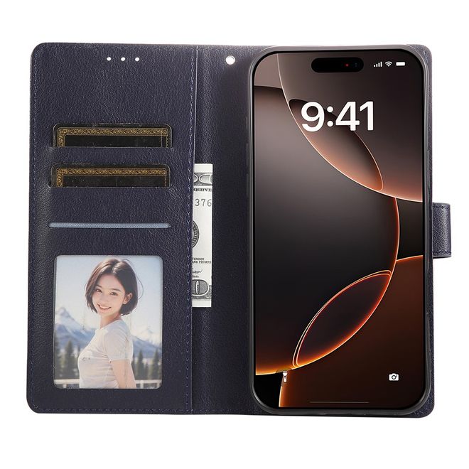 iPhone 17 Pro Handy Hülle - Classic II Leder Bookcover Series - blau