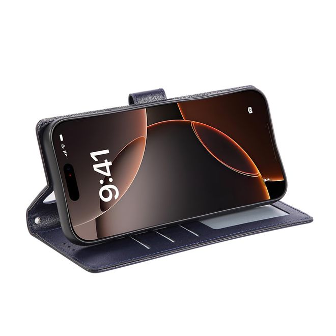 iPhone 17 Pro Handy Hülle - Classic II Leder Bookcover Series - blau