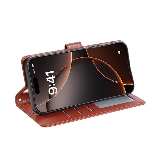 iPhone 17 Pro Handy Hülle - Classic II Leder Bookcover Series - braun