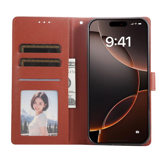 iPhone 17 Pro Handy Hülle - Classic II Leder Bookcover Series - braun