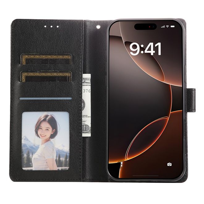 iPhone 17 Pro Max Handy Hülle - Classic II Leder Bookcover Series - schwarz