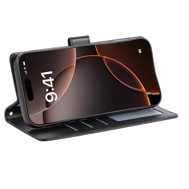 iPhone 17 Pro Max Handy Hülle - Classic II Leder Bookcover Series - schwarz