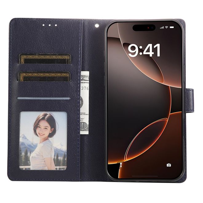 iPhone 17 Pro Max Handy Hülle - Classic II Leder Bookcover Series - blau