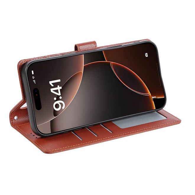 iPhone 17 Pro Max Handy Hülle - Classic II Leder Bookcover Series - braun