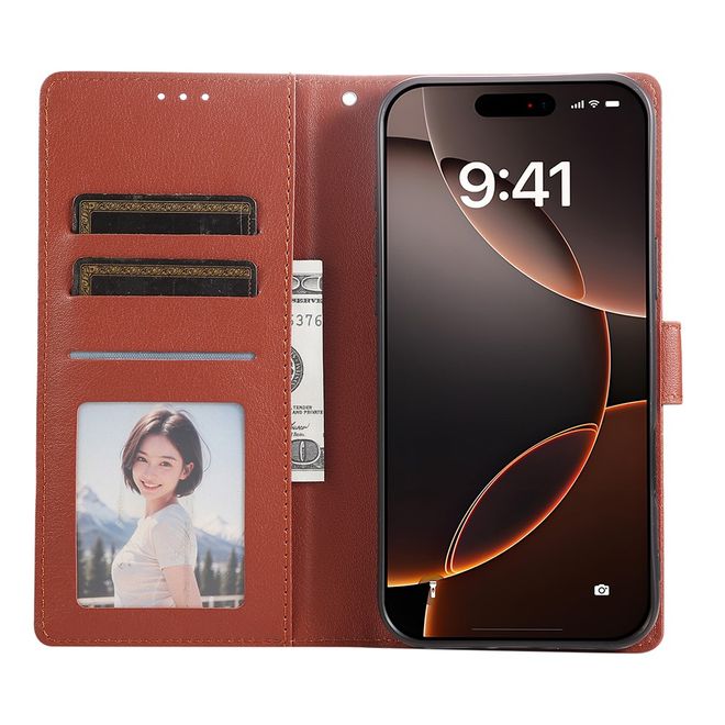 iPhone 17 Pro Max Handy Hülle - Classic II Leder Bookcover Series - braun