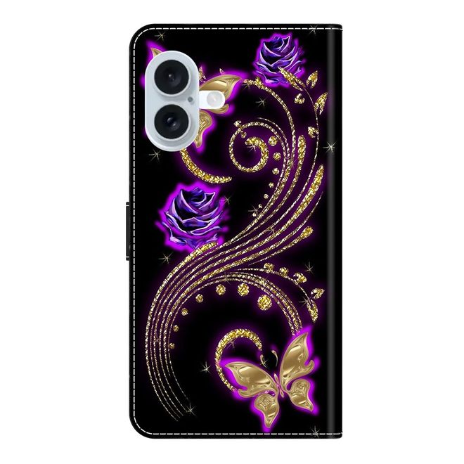 iPhone 17 Handy Hülle - Leder Bookcover Image Series - purpurne Blumen und Schmetterling