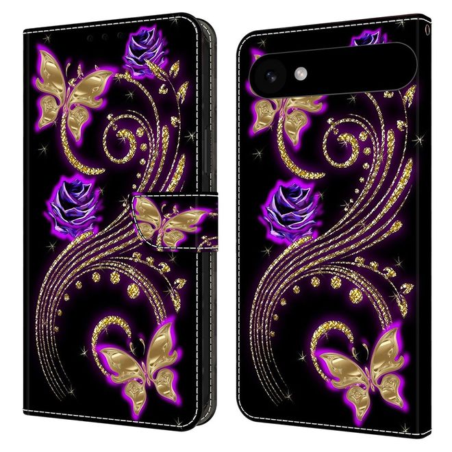 iPhone Air Handy Hülle - Leder Bookcover Image Series - purpurne Blumen und Schmetterling