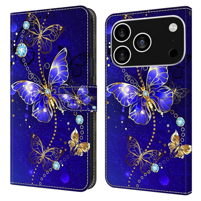iPhone 17 Pro Max Handy Hülle - Leder Bookcover Image Series - Diamant Schmetterling