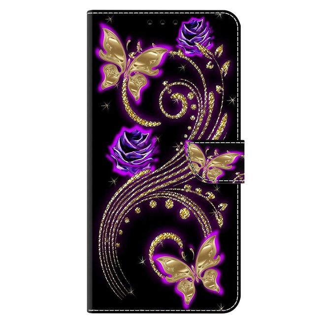 iPhone 17 Pro Max Handy Hülle - Leder Bookcover Image Series - purpurne Blumen und Schmetterling