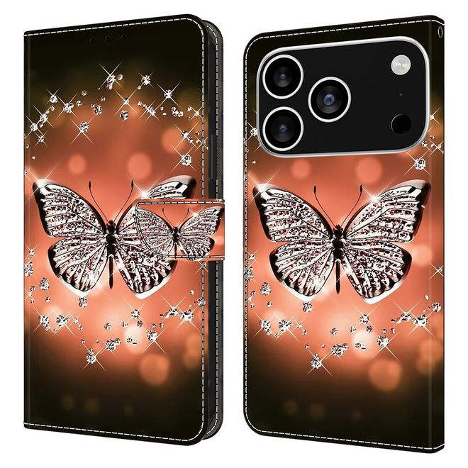 iPhone 17 Pro Handy Hülle - Leder Bookcover Image Series - Kristall Schmetterling