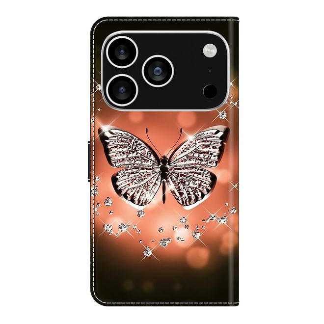 iPhone 17 Pro Handy Hülle - Leder Bookcover Image Series - Kristall Schmetterling