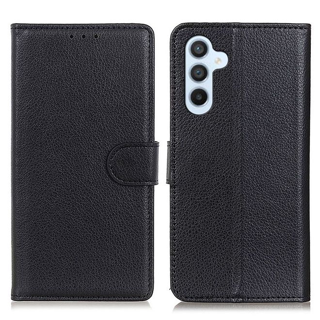 Samsung Galaxy S25 FE Handy Hülle - Litchi Leder Bookcover Series - schwarz