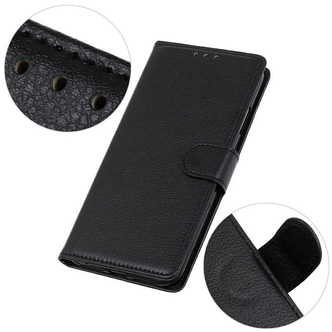 Samsung Galaxy S25 FE Handy Hülle - Litchi Leder Bookcover Series - schwarz
