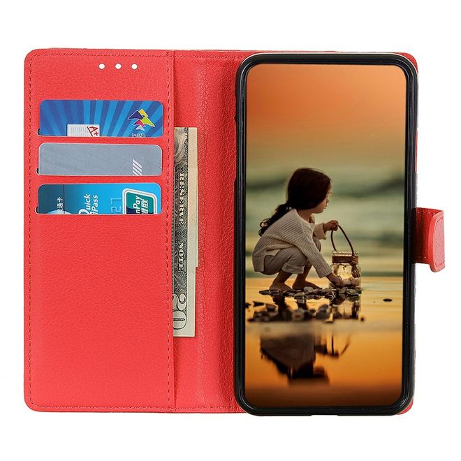 Samsung Galaxy S25 FE Handy Hülle - Litchi Leder Bookcover Series - rot