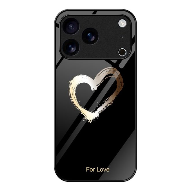Coque pour iPhone 17 Pro Max - Coque rigide en verre trempé avec bords souples en TPU - Cœur/Noir