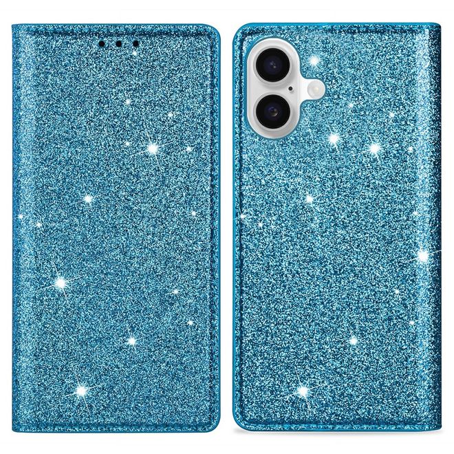 iPhone 17 Handy Hülle - Glitzer Leder Bookcover - PU Leather Bling Series - blau
