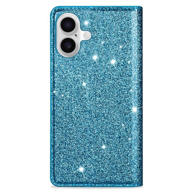 iPhone 17 Handy Hülle - Glitzer Leder Bookcover - PU Leather Bling Series - blau