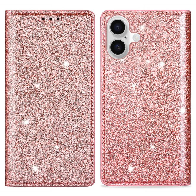 iPhone 17 Handy Hülle - Glitzer Leder Bookcover - PU Leather Bling Series - rosegold