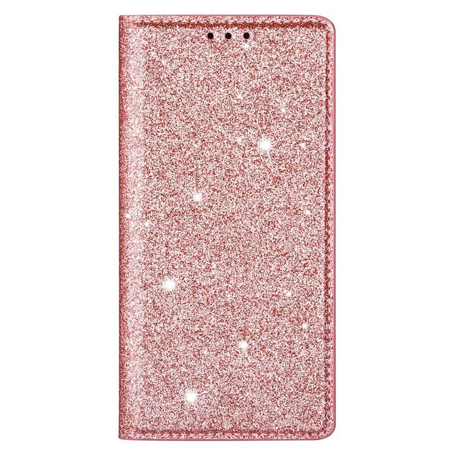 iPhone 17 Handy Hülle - Glitzer Leder Bookcover - PU Leather Bling Series - rosegold