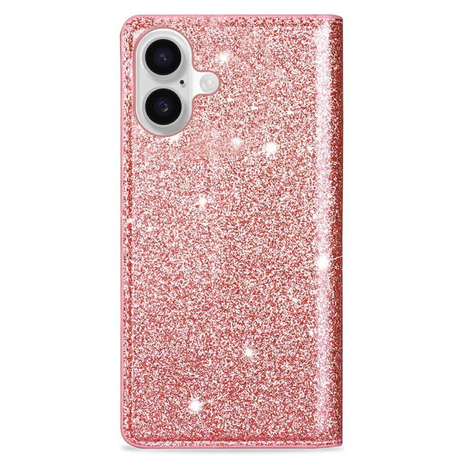 iPhone 17 Handy Hülle - Glitzer Leder Bookcover - PU Leather Bling Series - rosegold