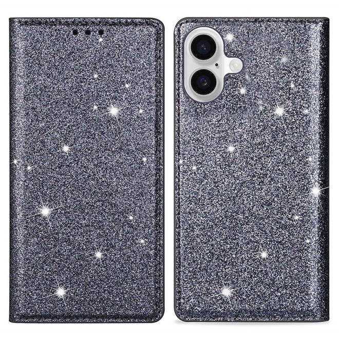 iPhone 17 Handy Hülle - Glitzer Leder Bookcover - PU Leather Bling Series - grau