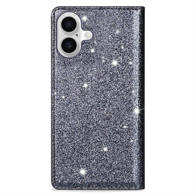 iPhone 17 Handy Hülle - Glitzer Leder Bookcover - PU Leather Bling Series - grau