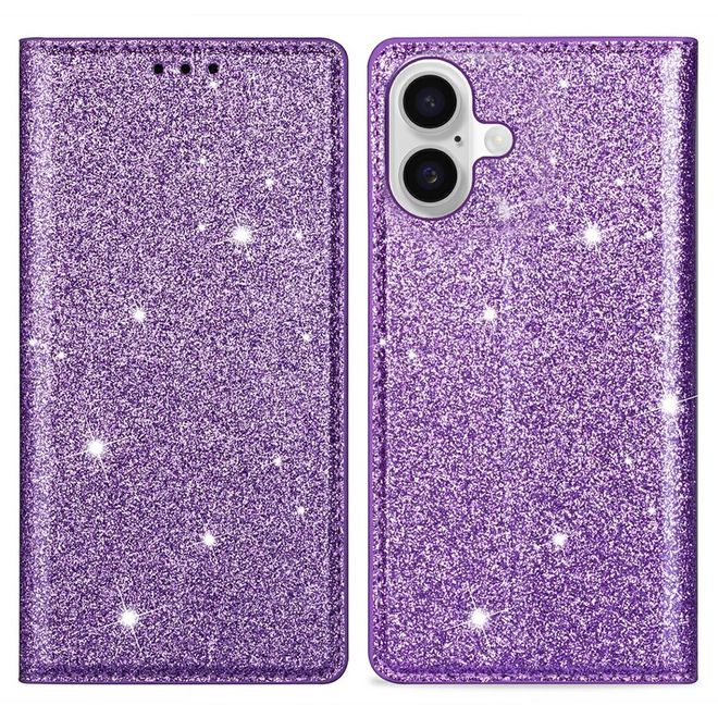 iPhone 17 Handy Hülle - Glitzer Leder Bookcover - PU Leather Bling Series - purpur