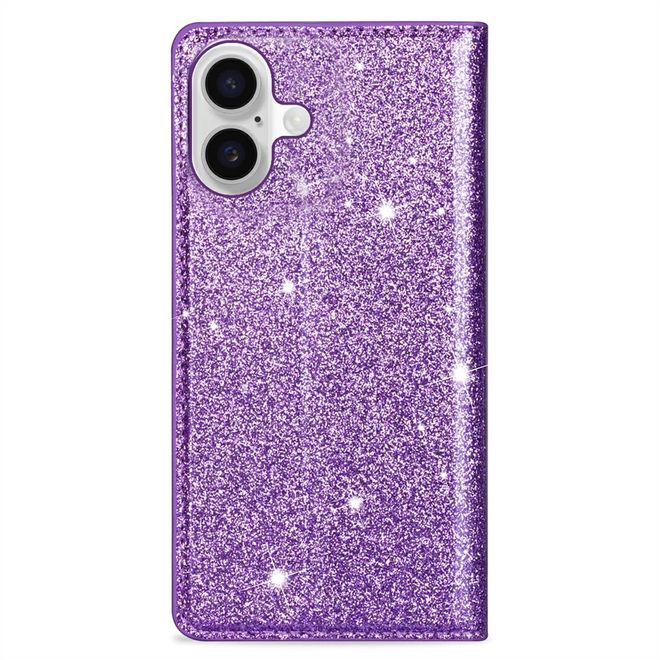 iPhone 17 Handy Hülle - Glitzer Leder Bookcover - PU Leather Bling Series - purpur