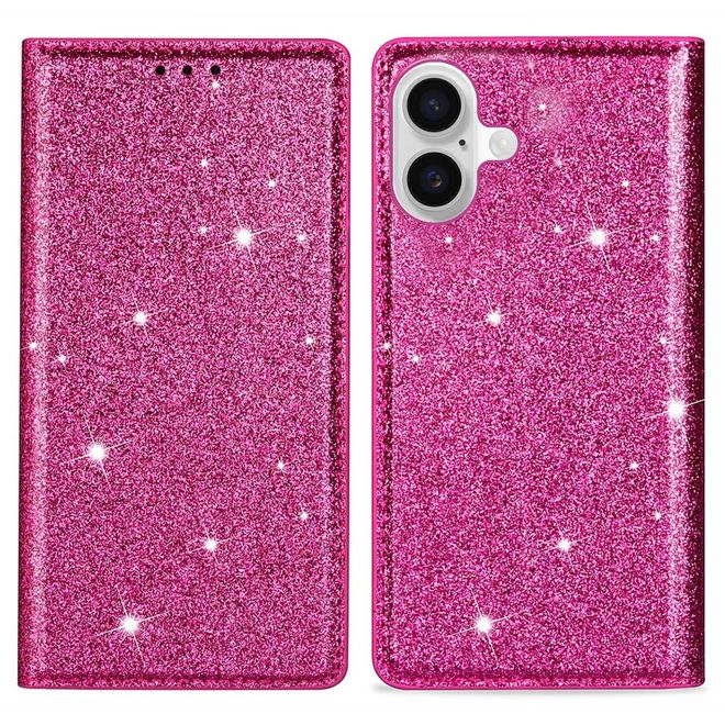 iPhone 17 Handy Hülle - Glitzer Leder Bookcover - PU Leather Bling Series - pink