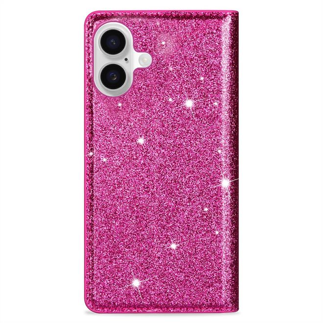 iPhone 17 Handy Hülle - Glitzer Leder Bookcover - PU Leather Bling Series - pink