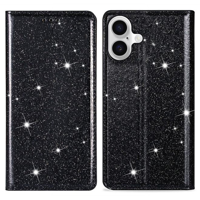 iPhone 17 Handy Hülle - Glitzer Leder Bookcover - PU Leather Bling Series - schwarz