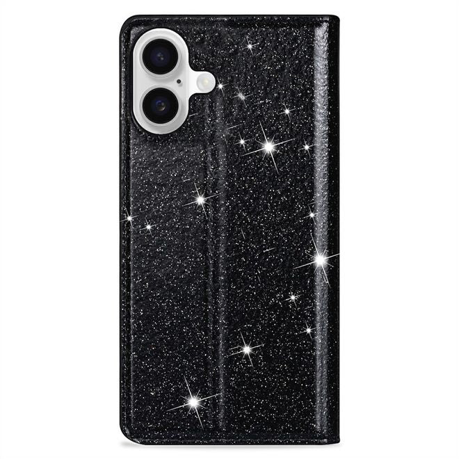 iPhone 17 Handy Hülle - Glitzer Leder Bookcover - PU Leather Bling Series - schwarz