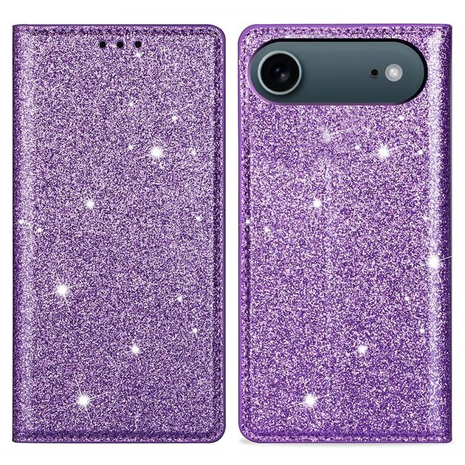 iPhone Air Handy Hülle - Glitzer Leder Bookcover - PU Leather Bling Series - purpur