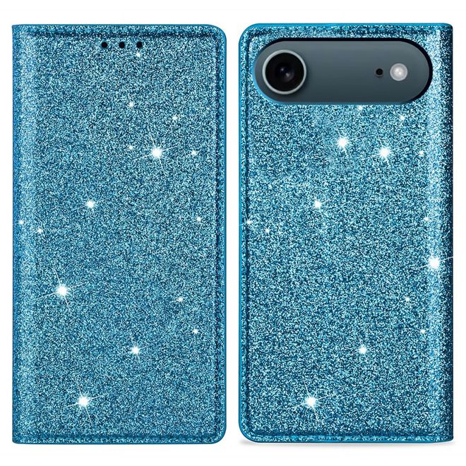 iPhone Air Handy Hülle - Glitzer Leder Bookcover - PU Leather Bling Series - blau