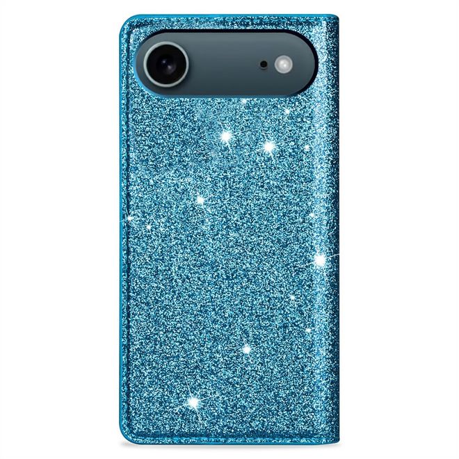 iPhone Air Handy Hülle - Glitzer Leder Bookcover - PU Leather Bling Series - blau